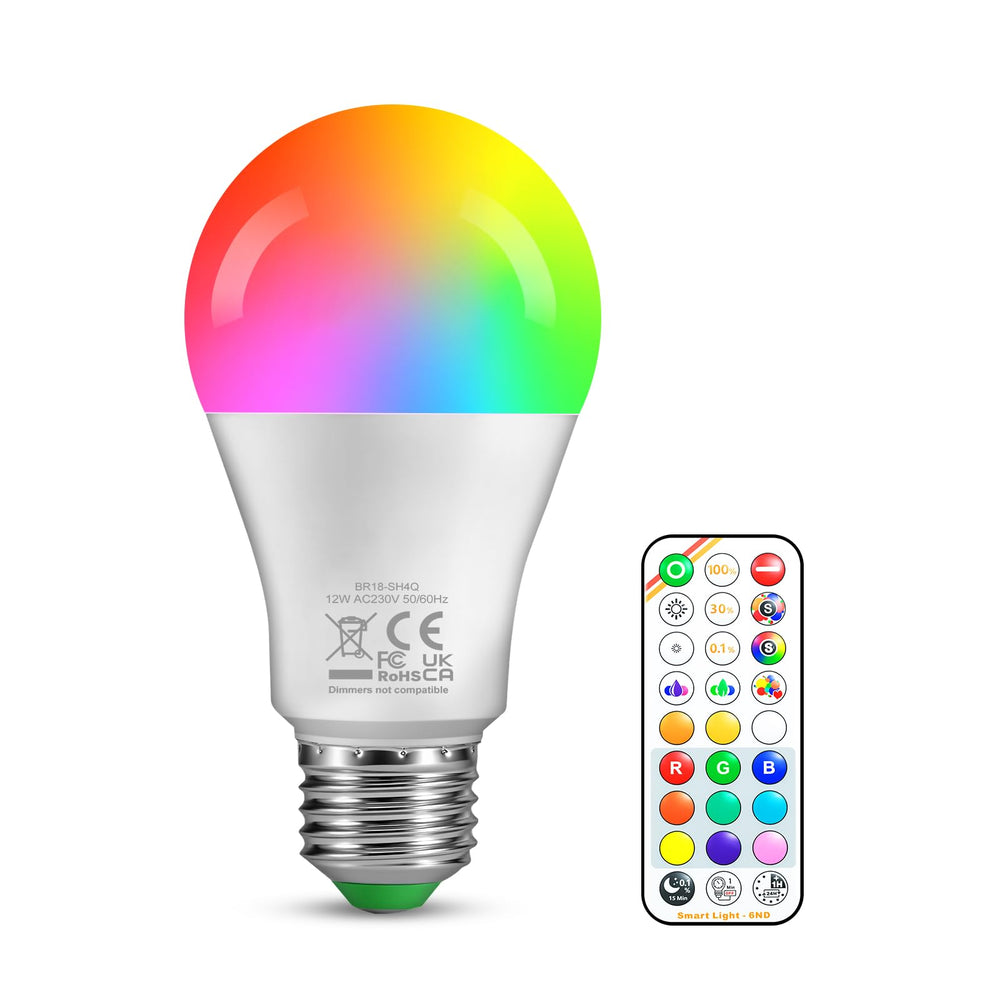 E27 LED Glühbirne – 12W RGB Lampen Farbwechsel Glühbirne mit Fernbedienung 1100 Lumen, Edison E27 Mit Nachtlicht Neutrales Licht 4000K Schraubbirne für Schlafzimmer und Wohnzimmer