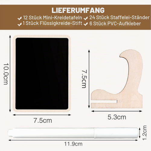 Mini Kreidetafel mit Ständer, 12 Stück