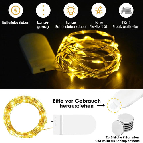 WEARXI Lichterkette Batterie Innen, 10 Stück 2M 20 Mini LED Lichterkette