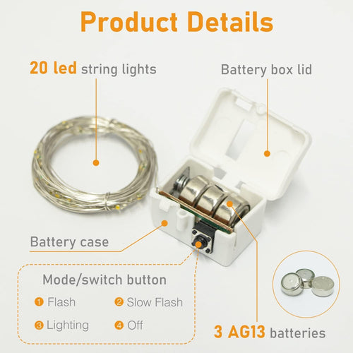 btfarm 12 Stück/3 Modi Lichterkette Batterie, 2M 20 LED Lichterkette Klein