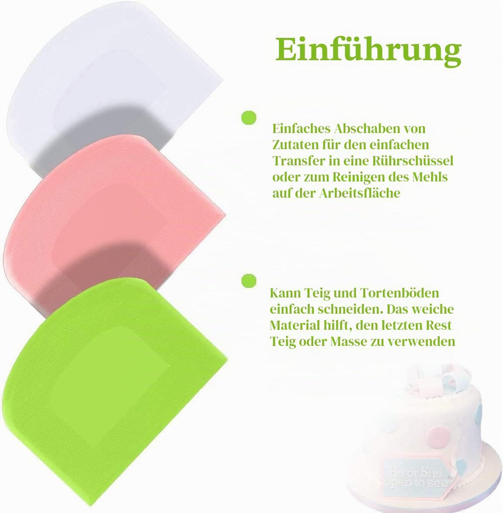 Teigschaber Teigschaberkarte Silikon,Dough Scraper card Spatelset für Kuchen, Pizza, Brotschneiden, Küchenbedarf für Brot Backen Kuchen Enthusiasten Anfänger Profi Bäcker (Weiß+Grün)