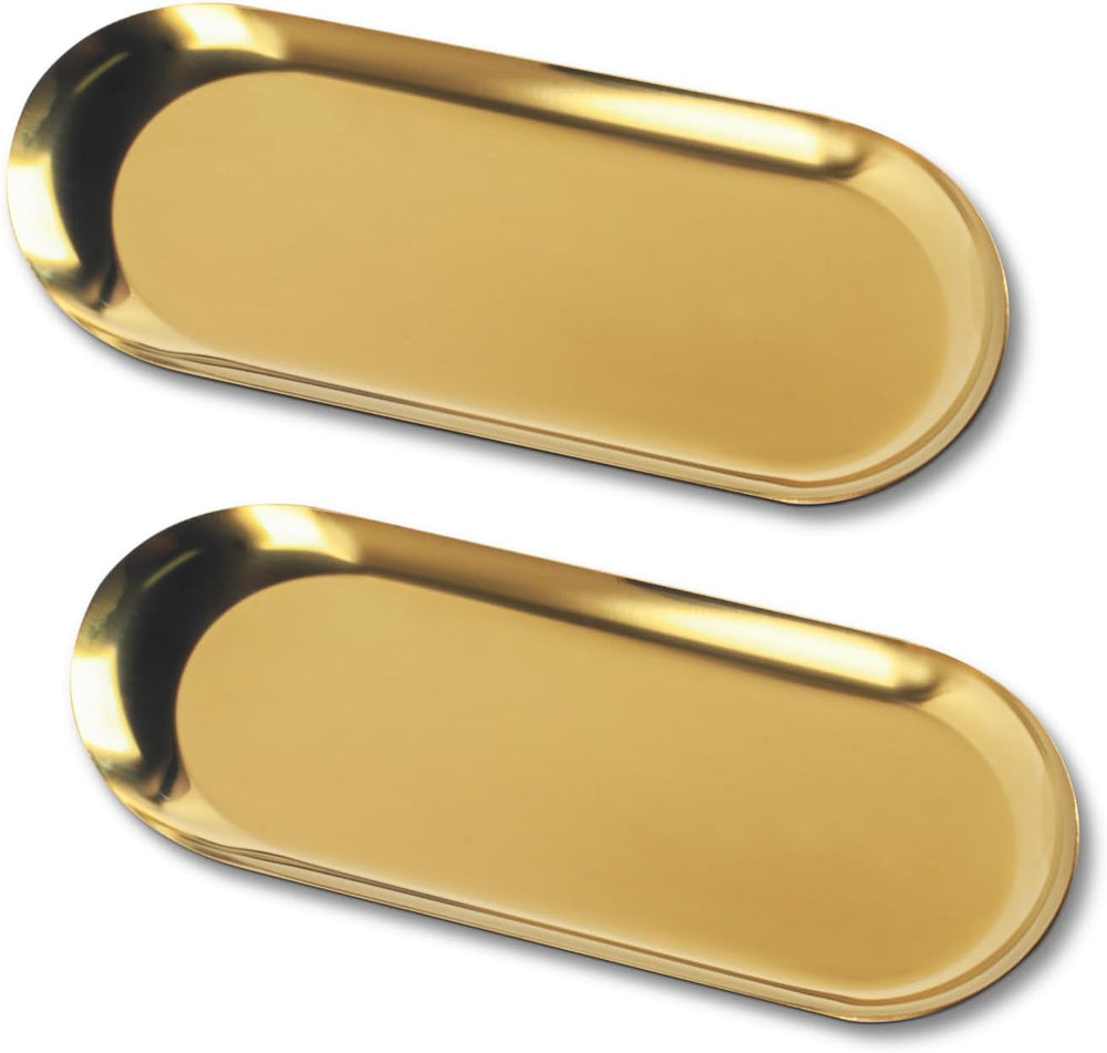 2 STK Tablett Gold, Serviertablett, Goldene Dekotablett,23x9,5 cm