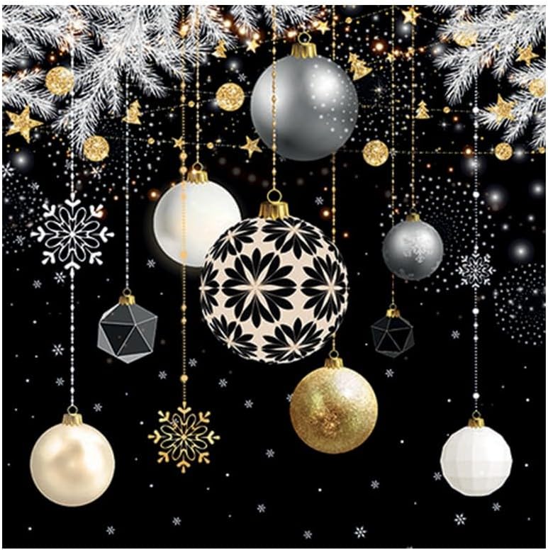 20 Servietten Weihnachten Elegante Weihnachtskugeln auf schwarz als Tischdeko. Papierservietten mit Motiv. Auch für Decoupage und Serviettentechnik 33x33cm