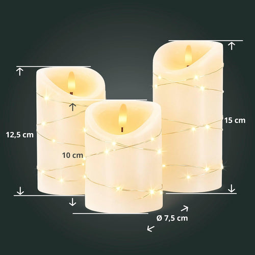 LED Universum - LED Kerze Cynthia 10cm, Echtwachskerze umwickelt mit einer LED Lichterkette, cremefarben, warmweißes Licht, 5h Timer, Batteriebetrieben: 2x AA (nicht inklusive) (Cynthia 10 cm)
