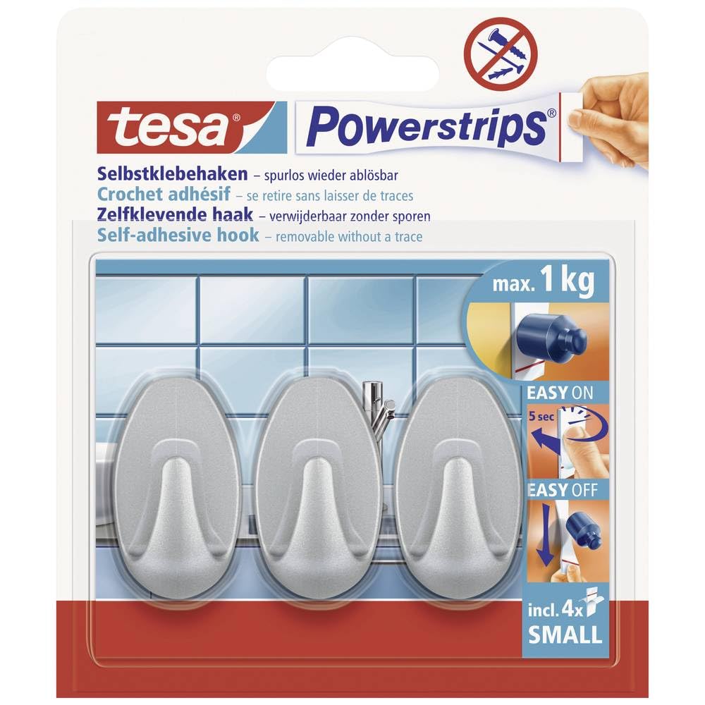 tesa Powerstrips Haken Small OVAL - Weiß - 1 kg Halteleistung