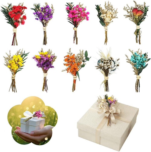 10er-Set Mini-Trockenblumensträuße, Kleine Trockenblumen Tischdeko