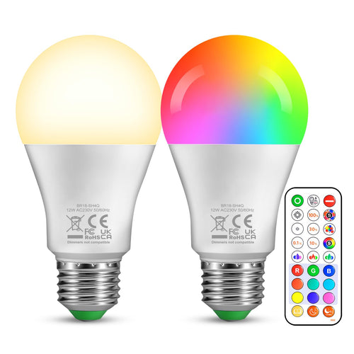 E27 LED Glühbirne – 12W RGB Lampen Farbwechsel Glühbirne mit Fernbedienung 1100 Lumen, Edison E27 Mit Nachtlicht Neutrales Licht 4000K Schraubbirne für Schlafzimmer und Wohnzimmer