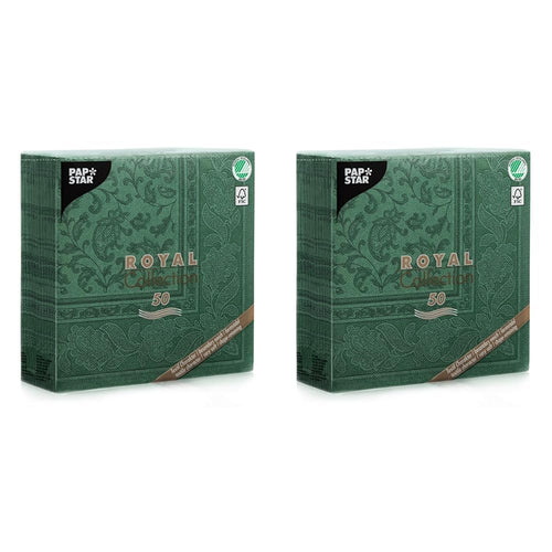 Papstar, 50 Servietten "ROYAL Collection" 1/4-Falz 40 cm x 40 cm dunkelgrün "Ornaments", #11666