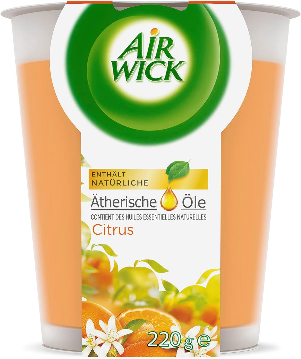 Air Wick Wohlfühl-Duftkerze XL im Glas – Duft: Citrus – Bis zu 40 Stunden Brenndauer – Enthält natürliche ätherische Öle – 220 g Duftkerze