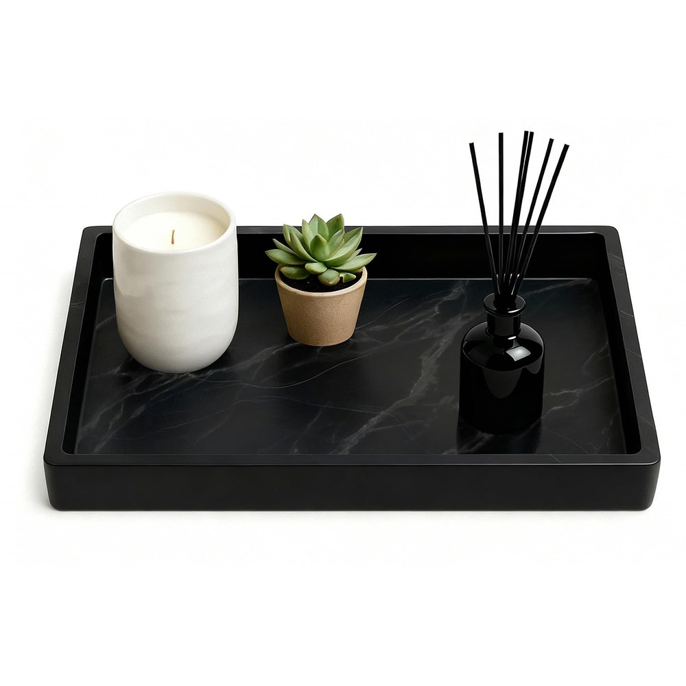 2 Stück Tablett Marmor Schwarz, 20 × 10 × 2 cm