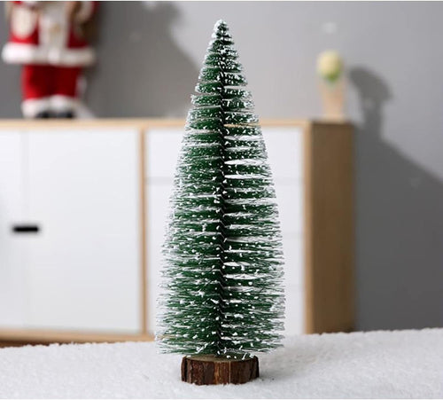 10 Stück Mini Grün Tannenbaum Mini Weihnachtsbaum Desktop Weihnachtsbäume Gefrostete Sisalbäume mit Holzbasis Naturgetreuer Christbaum mit Schnee-Effek für Tischdeko, DIY Weihnachtsdeko, Schaufenster