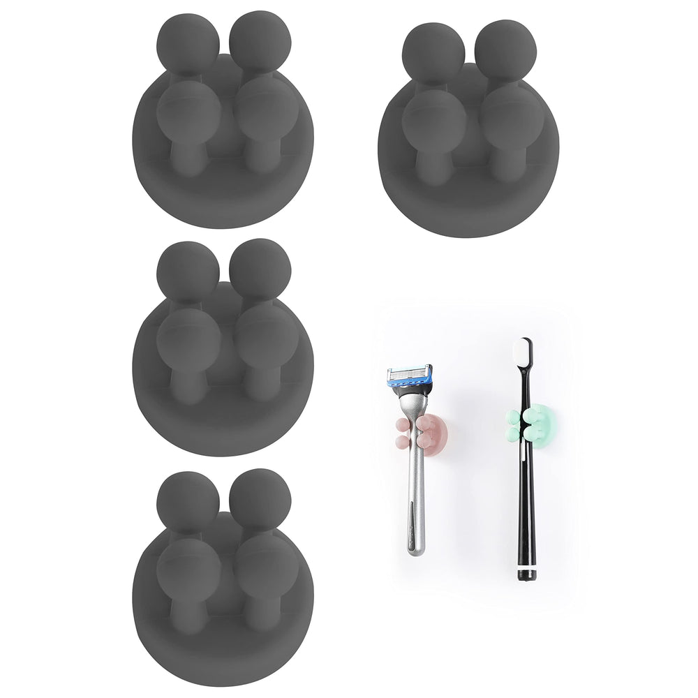 Zayin Silicone Toothbrush Zahnbürstenhalter Rasiererhalter Multifunktions-Haken Wasserdicht Selbstklebend Zahnbürstenhaken Stopfenhalter (4 Stück Schwarz, Weiß, Rosa, Grün)