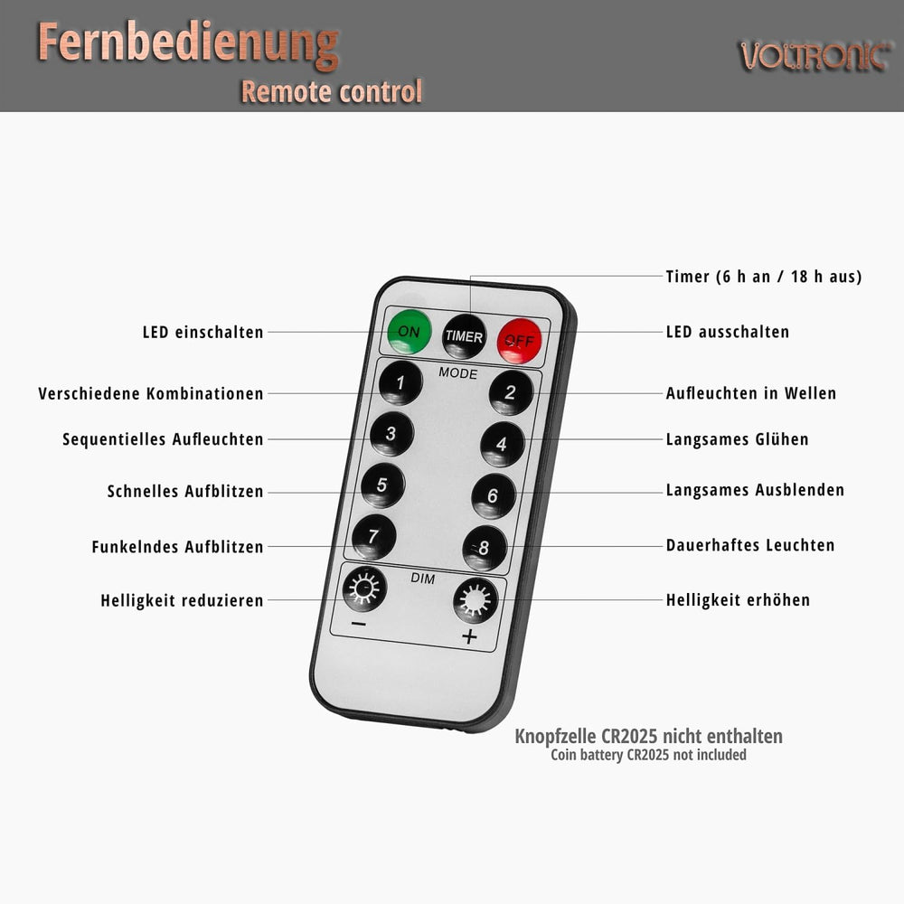 VOLTRONIC LED Lichtervorhang, innen und außen, IP44, Modell- und Farbwahl, 5 Sterne 61 LEDs, warmweiß, Fernbedienung