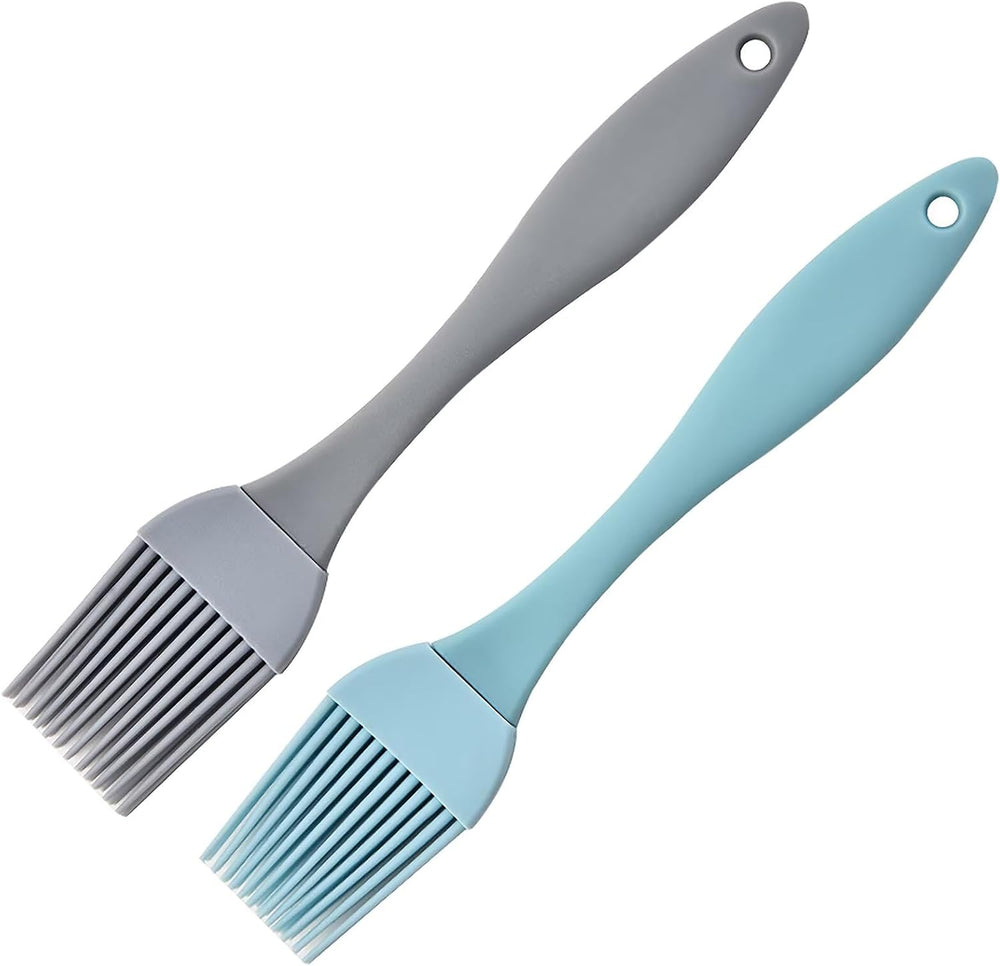 Silikon Backpinsel, 2 Stück 17cm Küche Pastry Brush, Grillbürste Pinsel, Basting Gebäckbürste, BBQ Pinsel für Grillen, Gebäck, Rühren, Backen, Kochen - Grau, Blau