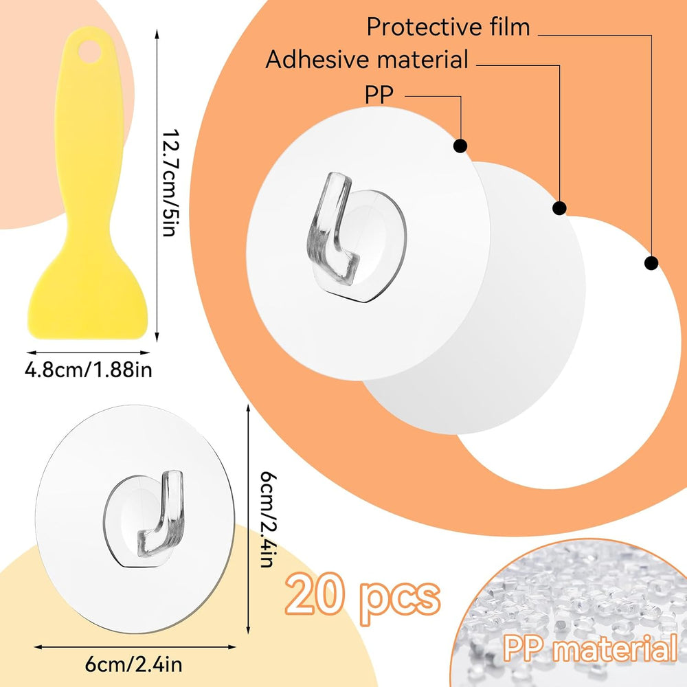 Vaktop Magischer Haken, 20 Stück Runde Klebehaken Transparent (5kg Max)
