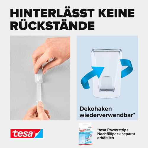 tesa Deko Haken für transparente Oberflächen und Glas - 1 x 2 Haken