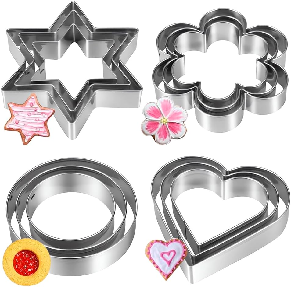 Ausstechformen Set 12 Stück Keksausstecher Edelstahl Ausstecher, Herz, Blume, Rund, Sternform Ausstechform für Keks Fondant Plätzchen