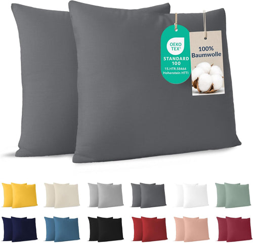 Dreamzie - Kissenbezug 40x40cm - 2er Set - 100% Baumwolle - Anthrazit