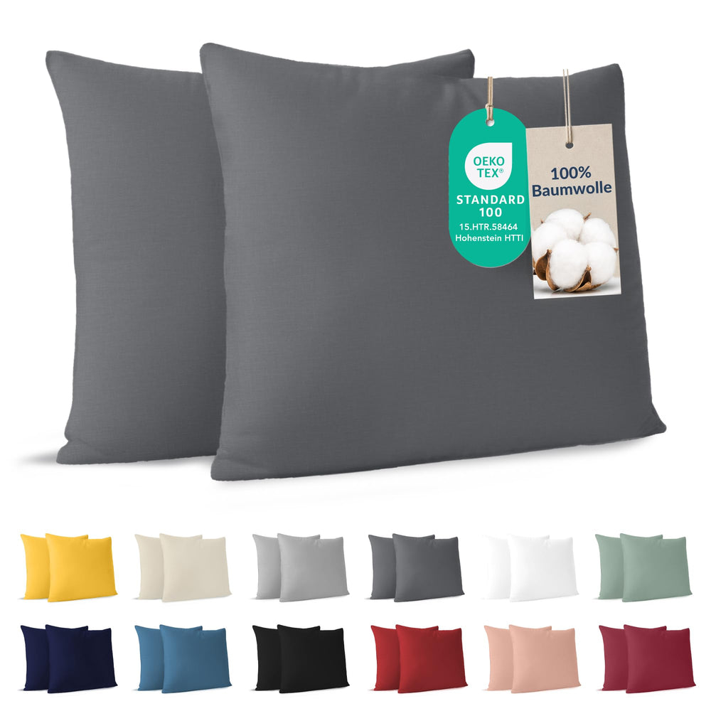 Dreamzie - Kissenbezug 40x40cm - 2er Set - 100% Baumwolle - Anthrazit