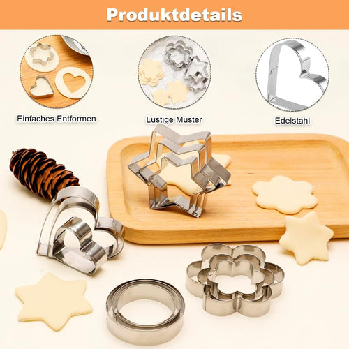 Ausstechformen Set 12 Stück Keksausstecher Edelstahl Ausstecher, Herz, Blume, Rund, Sternform Ausstechform für Keks Fondant Plätzchen