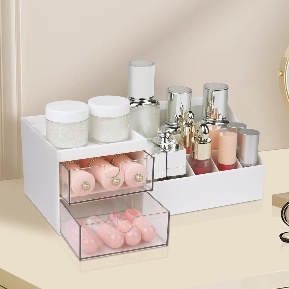 URAQT MakeUp Organizer, Kosmetik Organizer mit 2 Schubladen und 10 Fächern