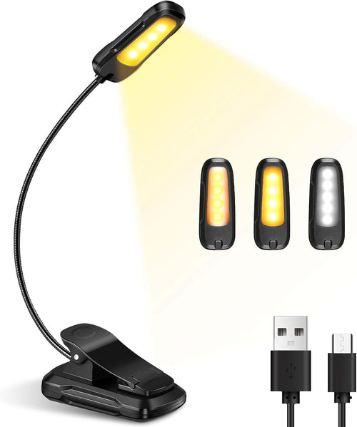 Diboniur Leselampe Buch Klemme, Klemmlampe mit 9 LEDs, 3 Farbtemperaturen und 3 Helligkeiten einstellbar, USB Wiederaufladbare Leselampe buch, 360° Flexibel für Büchern im Bett [Energieklasse A+++]