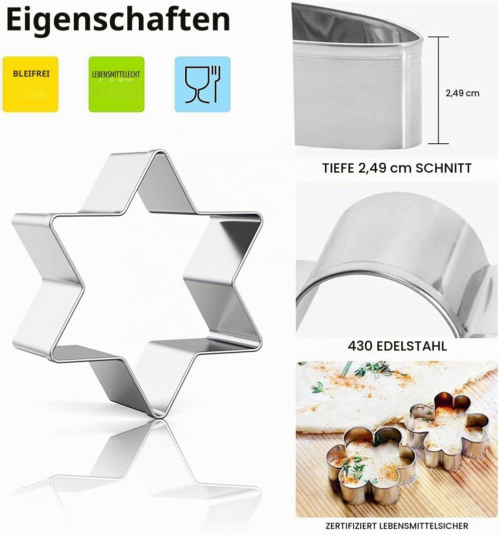 Ausstechformen Herz Set-12 Stück-Stern,Blüten,Herz,Kreis, Groß and Mini Plätzchen Ausstecher Linzer Ausstechformen für DIY, Backen