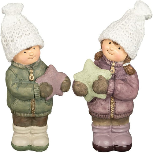Ideen mit Herz Deko-Figuren Winterkinder | Weihnachts-Deko | Advent | 15 cm hoch | 2 Stück