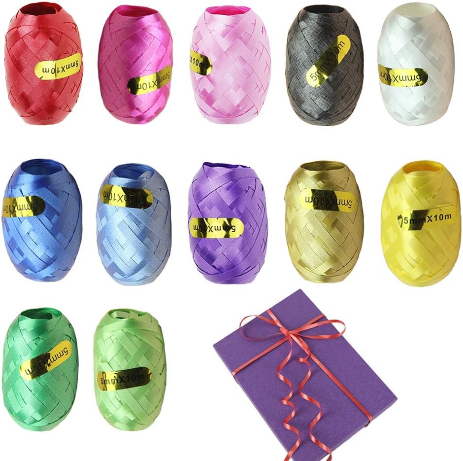 12 Rollen Geschenkband,10 m je Rolle Ringelband Bunt, Curling Ribbon Rolle für Hochzeit Partei Festival Dekoration Handwerk Geschenkverpackung Florist Luftballon