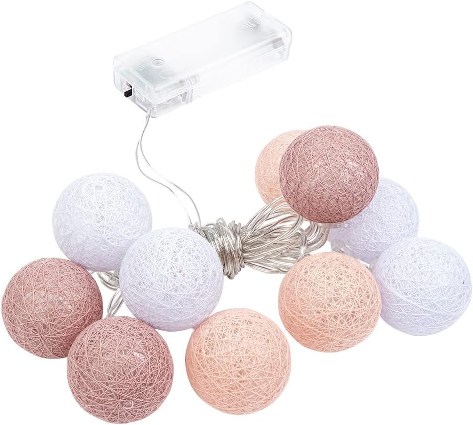 Ideen mit Herz Kugel-Lichterkette mit 10 LEDs | batteriebetrieben | 10 Baumwollkugeln in 3 Farben | Ø35 mm je Kugel | inkl. Timer (weiß, apricot, altrosa)