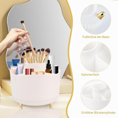 VFANDV Make up Organizer, 360°Kosmetik Organizer Lidschattenpinsel Lippenstiftetui Schminktisch Organizer 5 Fächer Schminktisch Zubehör Makeup Organizerfür Schlafzimmer, Bad,Toilette-Weiß