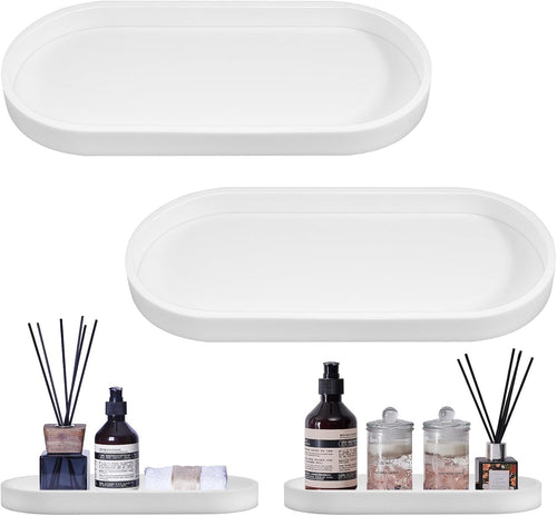 2 Stück Badezimmer Tablett Dekotablett Deko Tablett Weiß Silikon Ablageschale Kleines Badezimmer Deko Schale für Waschtisch Badewanne Küchenspüle und Toilette (Weiß Oval)