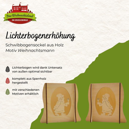 Lichterbogenerhöhung aus Holz 2er-Set – Motiv Weihnachtsmann