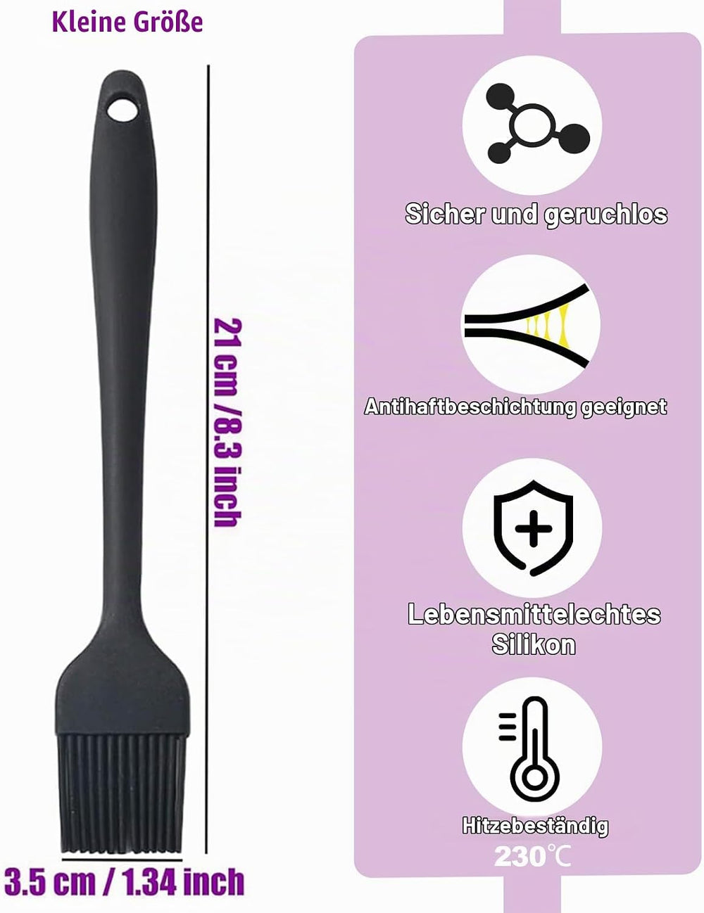21cm Silikon Backpinsel Basting Gebäckbürste Grillbürste Gebäck Kochbürste Öl Backbürsten Hitzebeständige Küche Pinsel Lebensmittel Spülmaschinengeeignet Backbürste Farbe schwarz