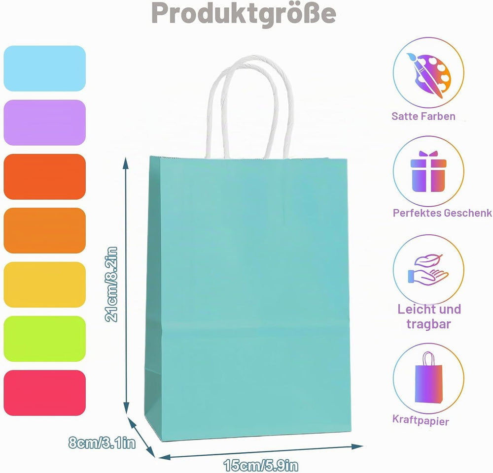 Flintronic Papiertüten aus Kraftpapier, 10 Stück mit Henkel, Geschenkverpackung, Tüten Eschenktüten, Gastgeschenke Tüten, Mitgebseltüten, Geschenktüten Set - Mehrere Farben(15 * 8 * 21CM)