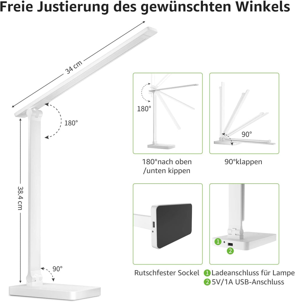 Lepro LED Schreibtischlampe 16W, 700LM, 3 Farbmodi & 5 Helligkeitsstufen