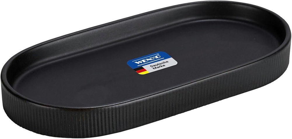 WENKO Ablage Mod. Fablo aus Keramik mit Rillenoptik, freistehend, Badezimmer-Organizer, Badablage, Schmuckschale, dekoratives Tablett für Badezimmer, Schlafzimmer, Wohnzimmer, Büro, schwarz matt