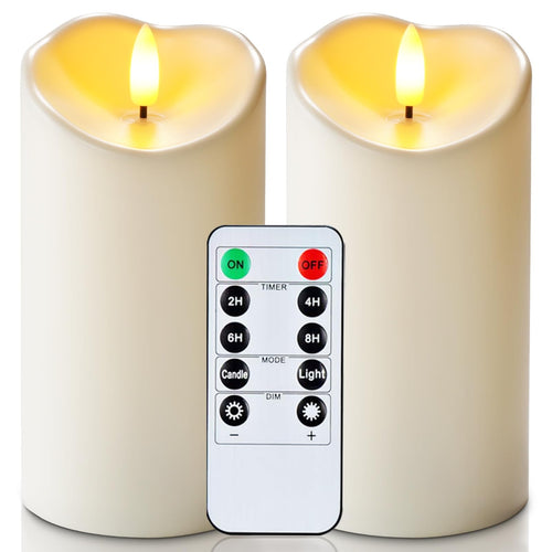 Homemory 7,6 cm x 15 cm Outdoor Wasserdicht Flammenlose LED Kerzen, Batteriebetriebene Kerzen mit Fernbedienung und Timer, Elektrische Fake Plastik Stumpenkerzen, Dunkel Elfenbein, 2er-Set