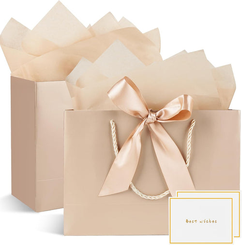 Geschenktüten champagner mit Seidenpapier und Karte, 2 Stück