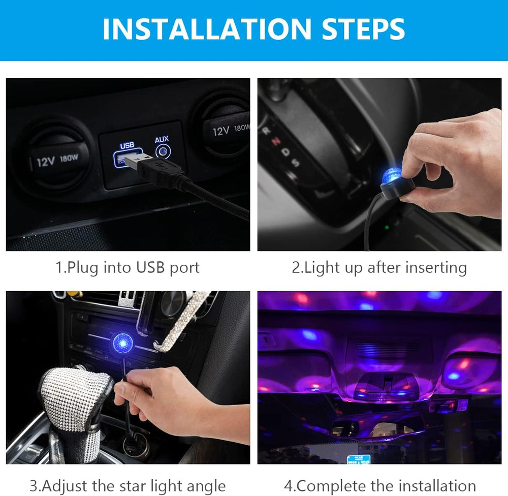 URAQT LED Auto Decke Starlight, USB-Nachtlicht 360° Rotierende Mini Discokugel Dachprojektor-Licht Flexible Innere Lampe für Party Abend Club Bar
