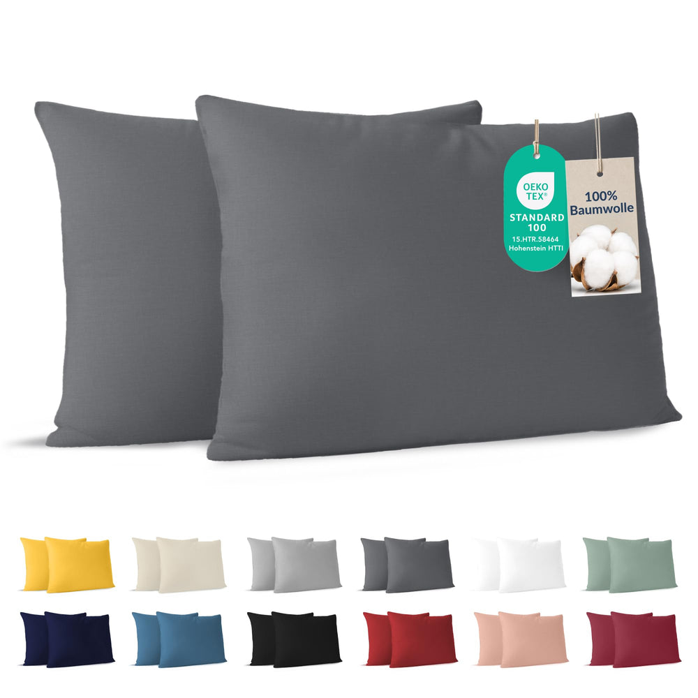 Dreamzie - Kissenbezug 40x40cm - 2er Set - 100% Baumwolle - Anthrazit