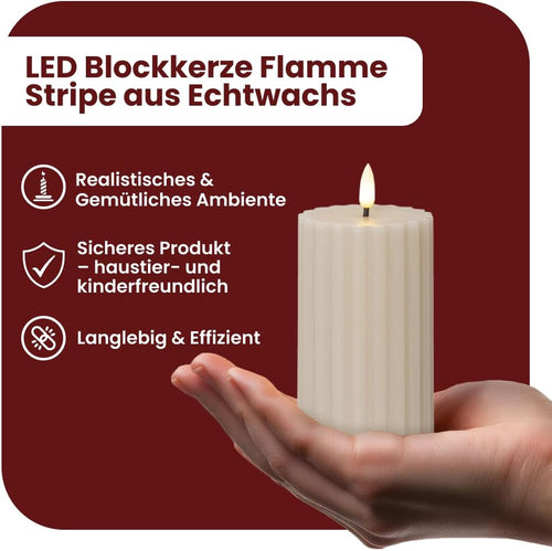 Star Trading LED Stumpenkerze 15cm - Rillen-Optik Flackernd Warmweiß
