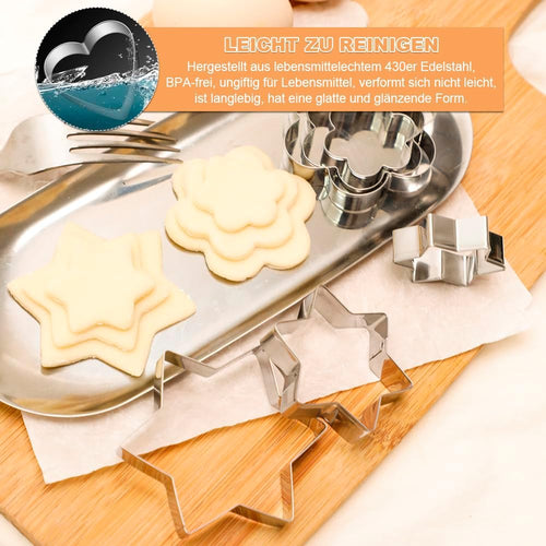 Ausstechformen Set 12 Stück Keksausstecher Edelstahl Ausstecher, Herz, Blume, Rund, Sternform Ausstechform für Keks Fondant Plätzchen