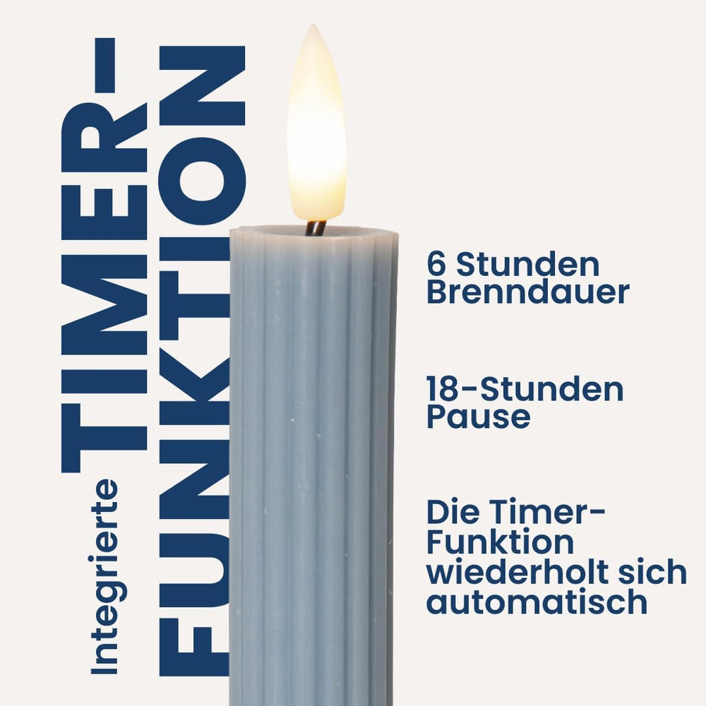 Star Trading LED Stabkerzen Echtwachs 2er-Set, 25 cm, Timer, Blau-Grau