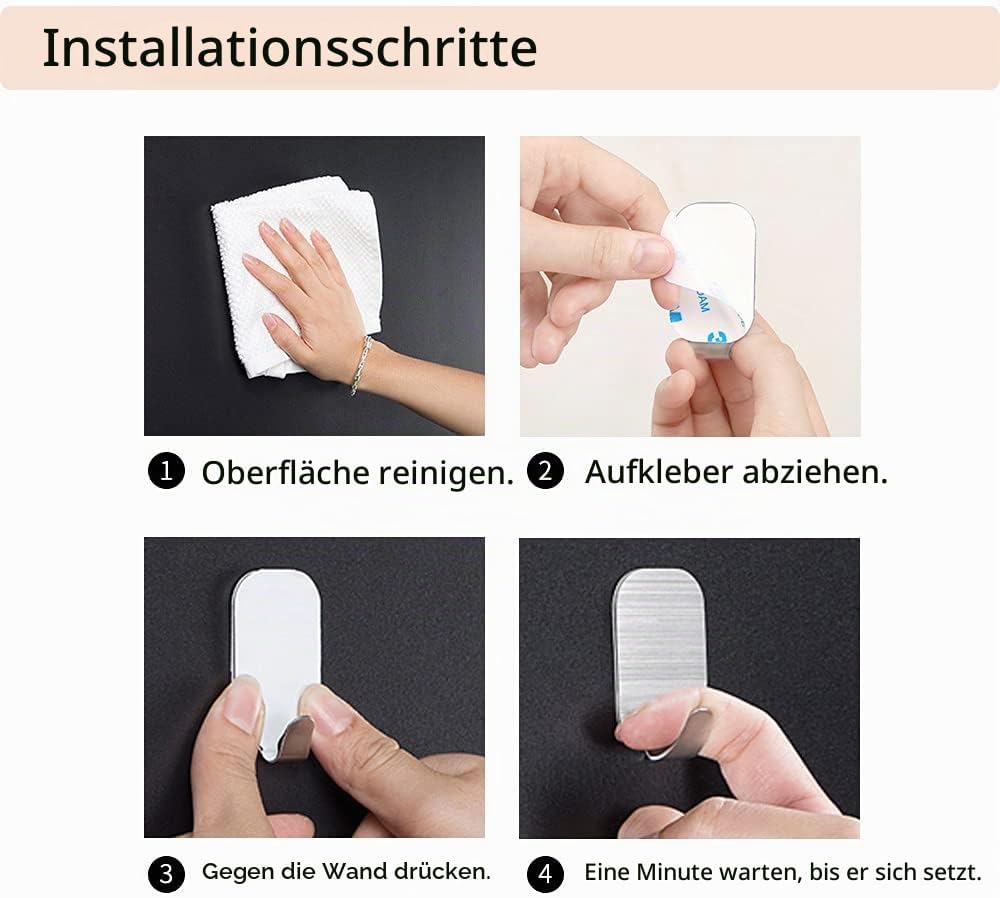 kleine Haken selbstklebend Edelstahl, starke Klebehaken für Wand