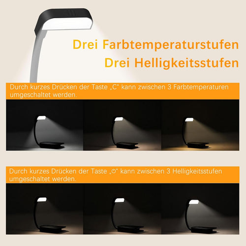 Leselampe Buch Klemme 3 Farbtemperatur & Einstellbare Helligkeit