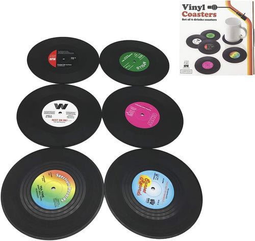 6 Stück Retro CD-Schallplatten-Untersetzer für Kaffee, Getränke, Geschirr, rutschfeste Untersetzer