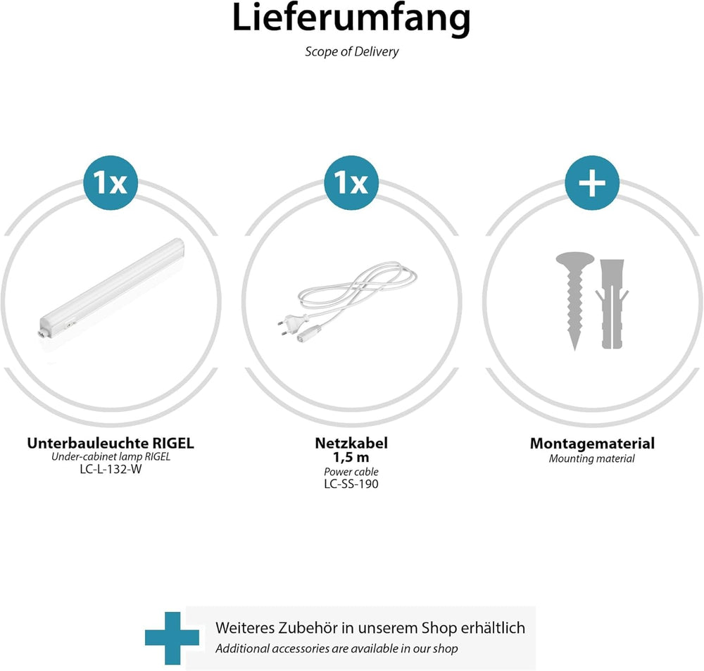 parlat LED Unterbauleuchte RIGEL, Stecker, 31cm, 4 W, 445lm, weiß