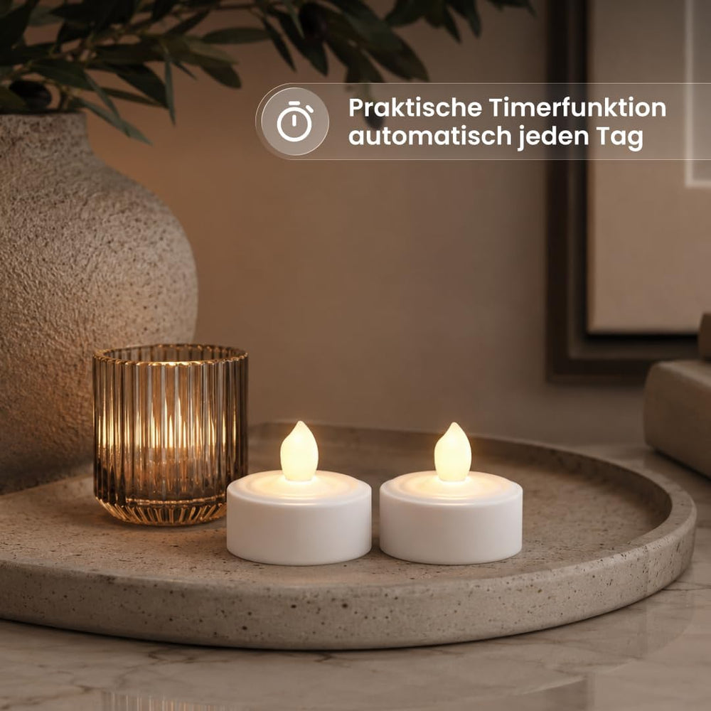 Star LED-Teelicht "T-Light", 2 Stück, flackernd inklusive Batterien, Timer Blisterpackung, 2,9 x 3,6 x 3,6 cm, weiß 068-05