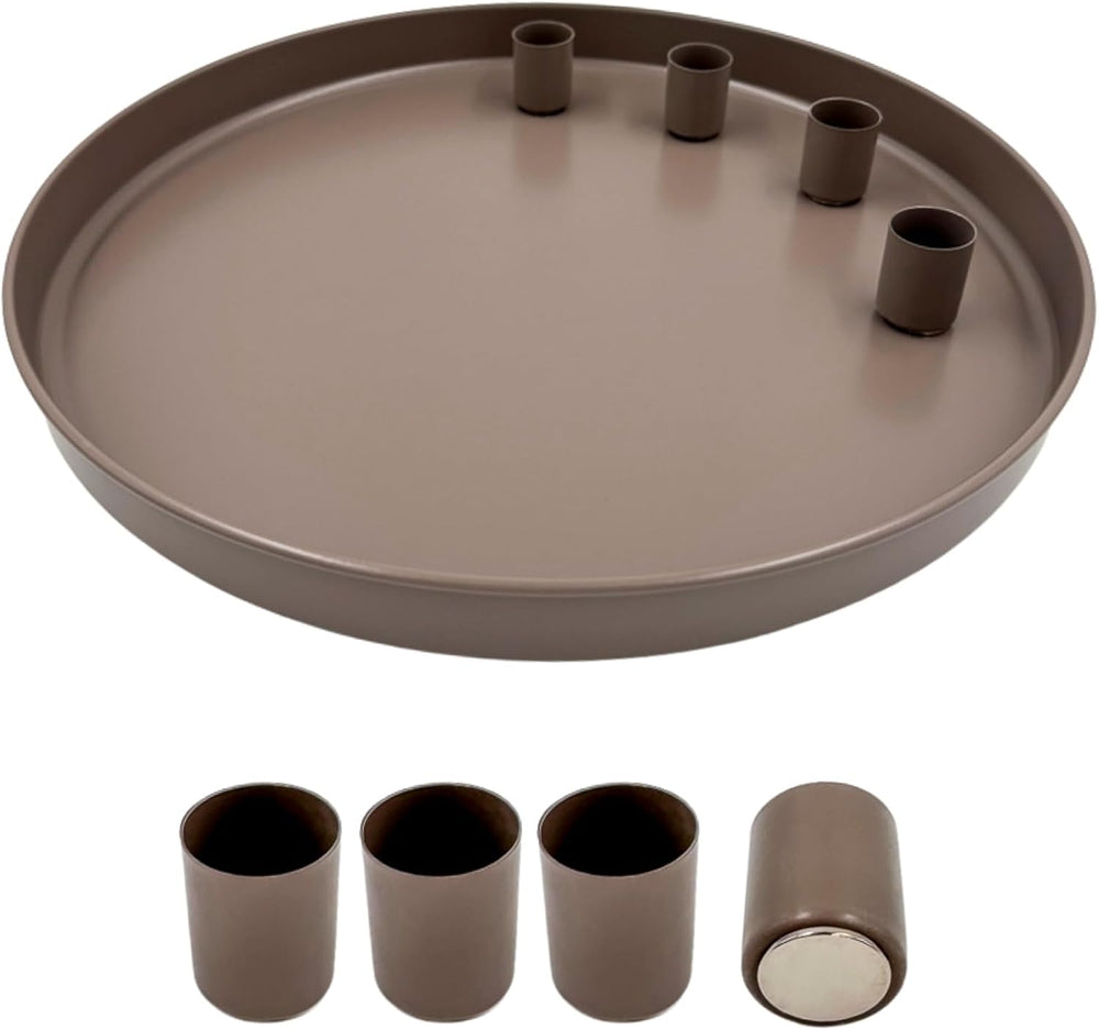 Tablett mit 4 magnetischen Kerzenhaltern – Mattes Design – beige, Ø 25 cm